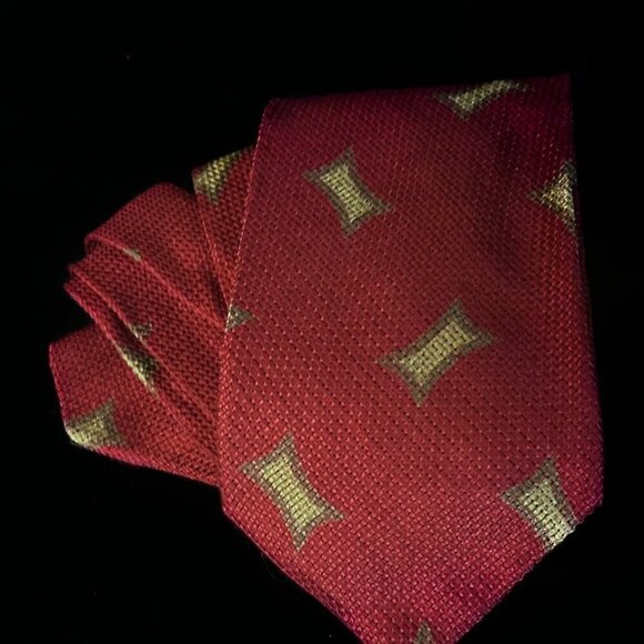 Giorgio Armani Silk Red Tie Mid Century Modern Abstract Tan Camel Maroon Necktie - Picture 2 of 5